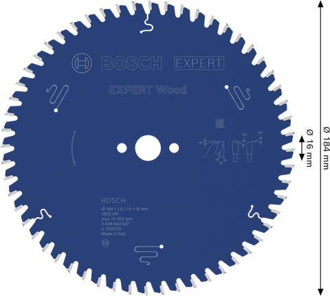 BoschEXPERT 木工圆锯片 184 毫米，用于木材切割。